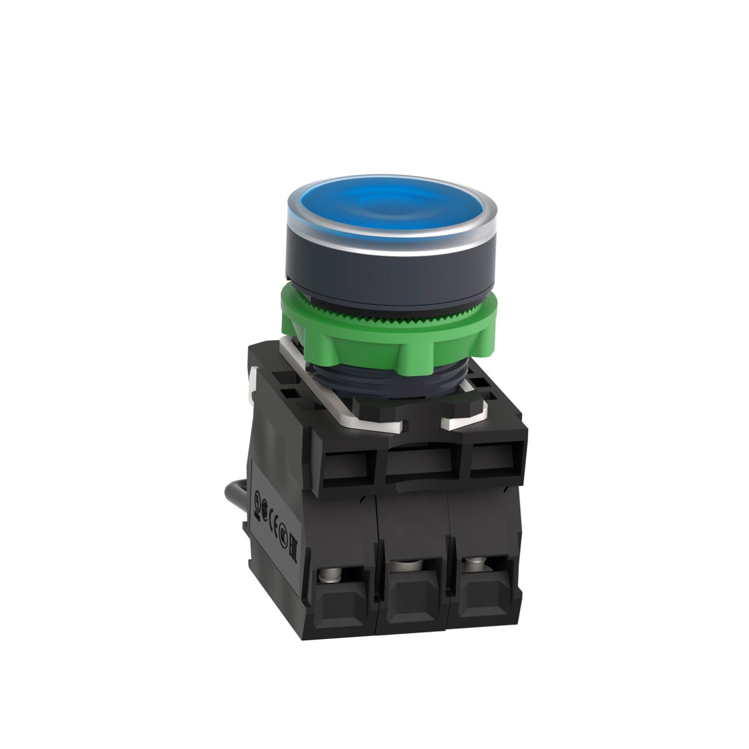 Picture of Push-to-test pilot light, Harmony XB5, plastic, blue, universal LED, screw clamp terminals, 24V