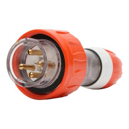 Picture of Plug - Straight, 16A, 500V, 4-Round Pin, Quick Connect, Clear/Orange