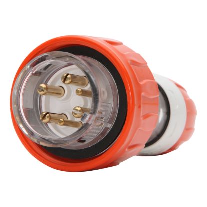 Picture of Plug - Straight, 16A, 500V, 6-Round Pin, Clear/Orange