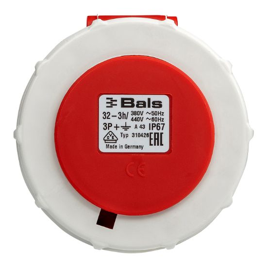 Picture of Cord Extension Socket, 32A, 400V, 4-Round Pin, Orange/Clear