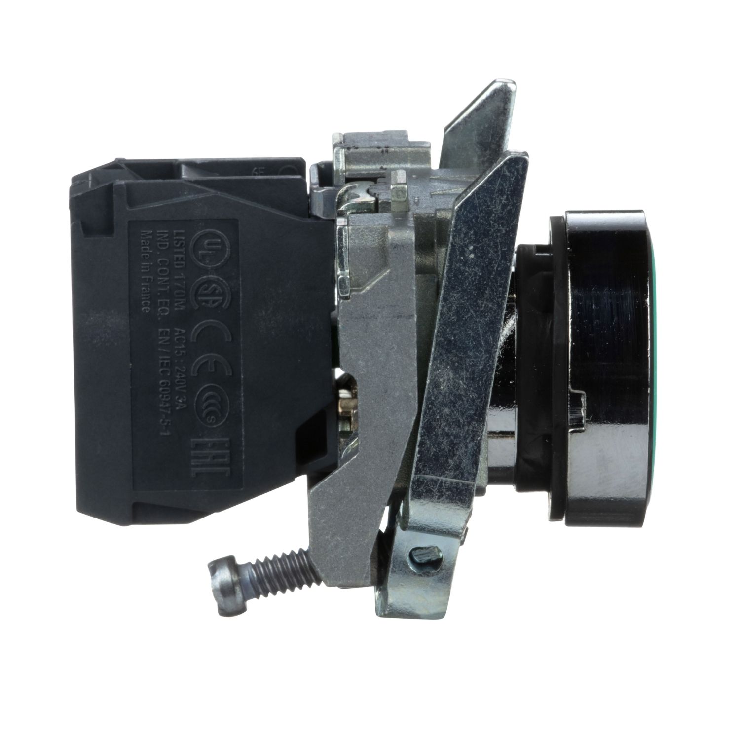 Picture of Push button, metal, Harmony XB4, flush, green, 22mm, spring return, unmarked, 1NO