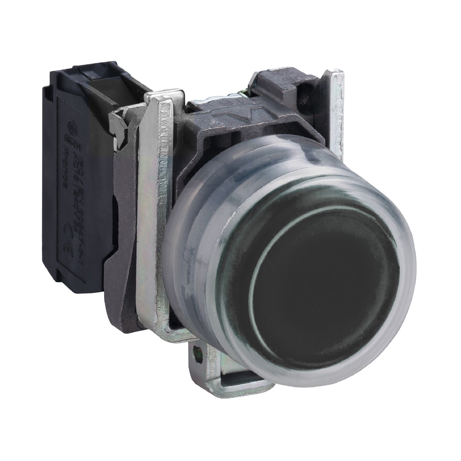 Picture of Push button, Harmony XB4, metal, projecting, black, 22mm, spring return, booted, unmarked, 1NO