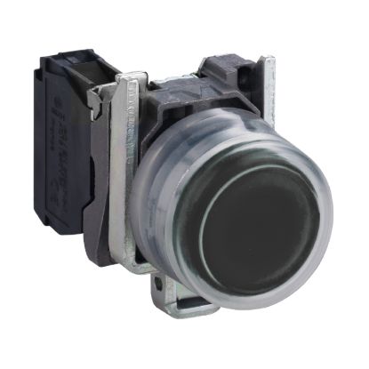 Picture of Push button, Harmony XB4, metal, projecting, black, 22mm, spring return, booted, unmarked, 1NO