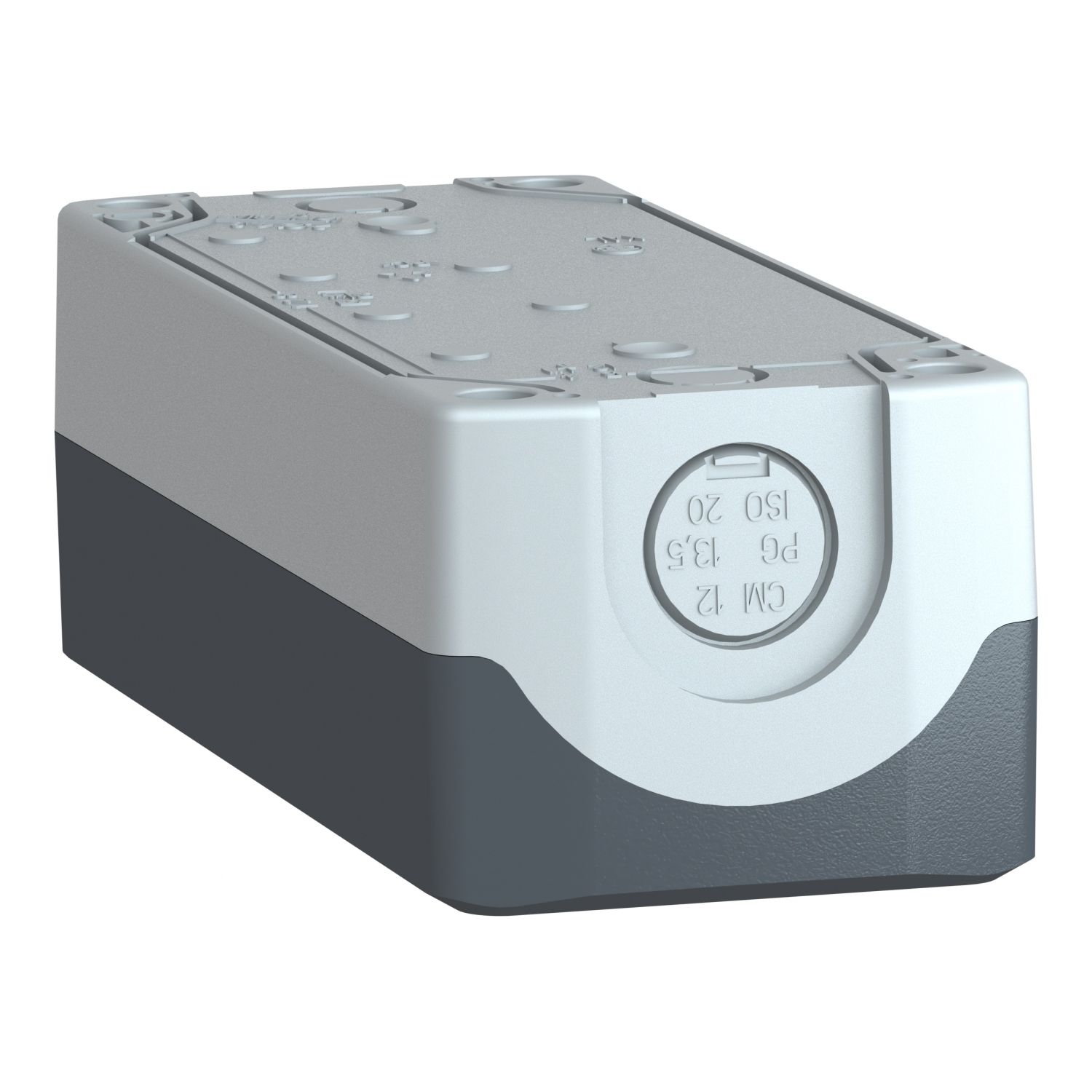 Picture of Empty control station, Harmony XALD, XALK, plastic, dark grey lid, light grey base, 4 cut out, UL CSA certified