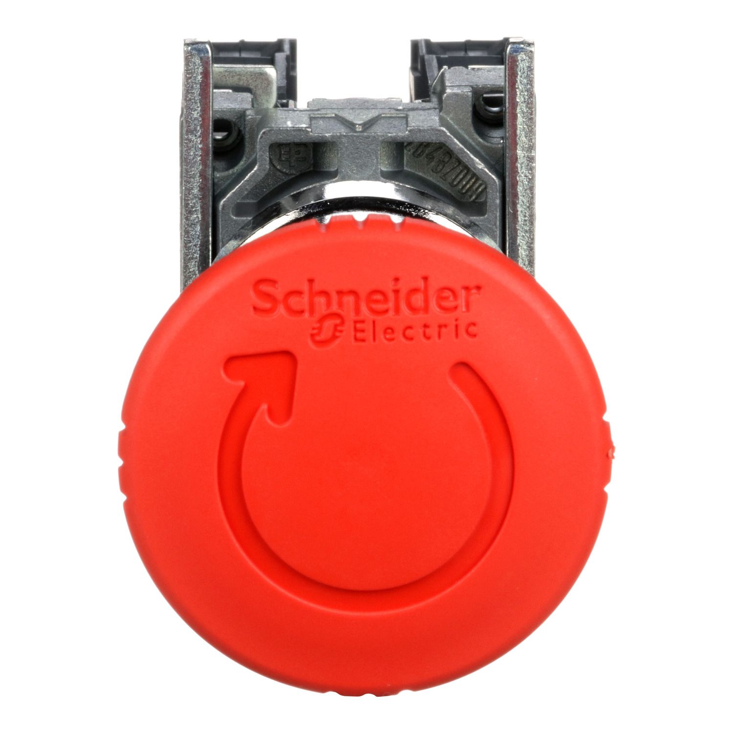 Picture of Emergency stop switching off, Harmony XB4, metal, red mushroom, 40mm, 22mm, trigger latching turn to release, 1NO+1NC