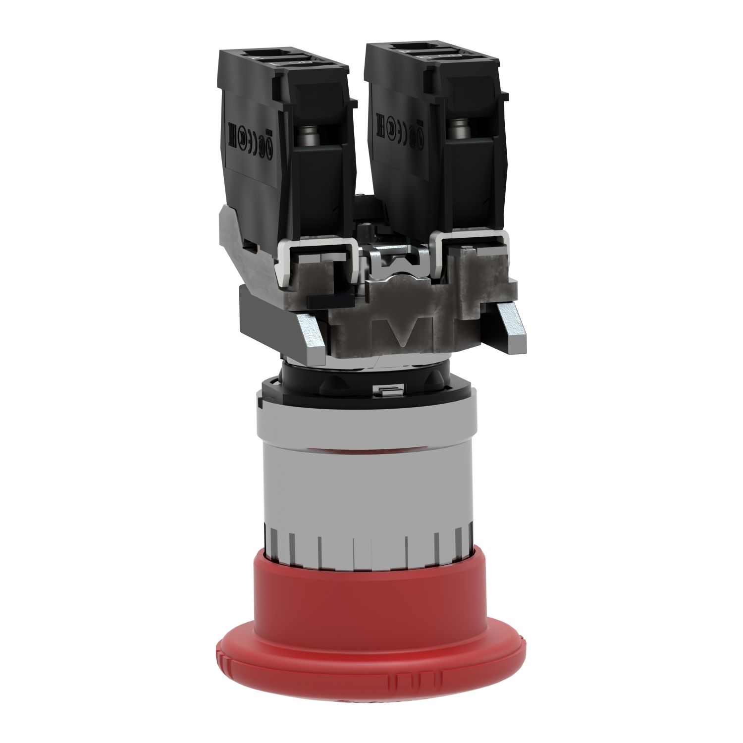 Picture of Emergency stop switching off, Harmony XB4, metal, red mushroom, 40mm, 22mm, trigger latching turn to release, 1NO+1NC