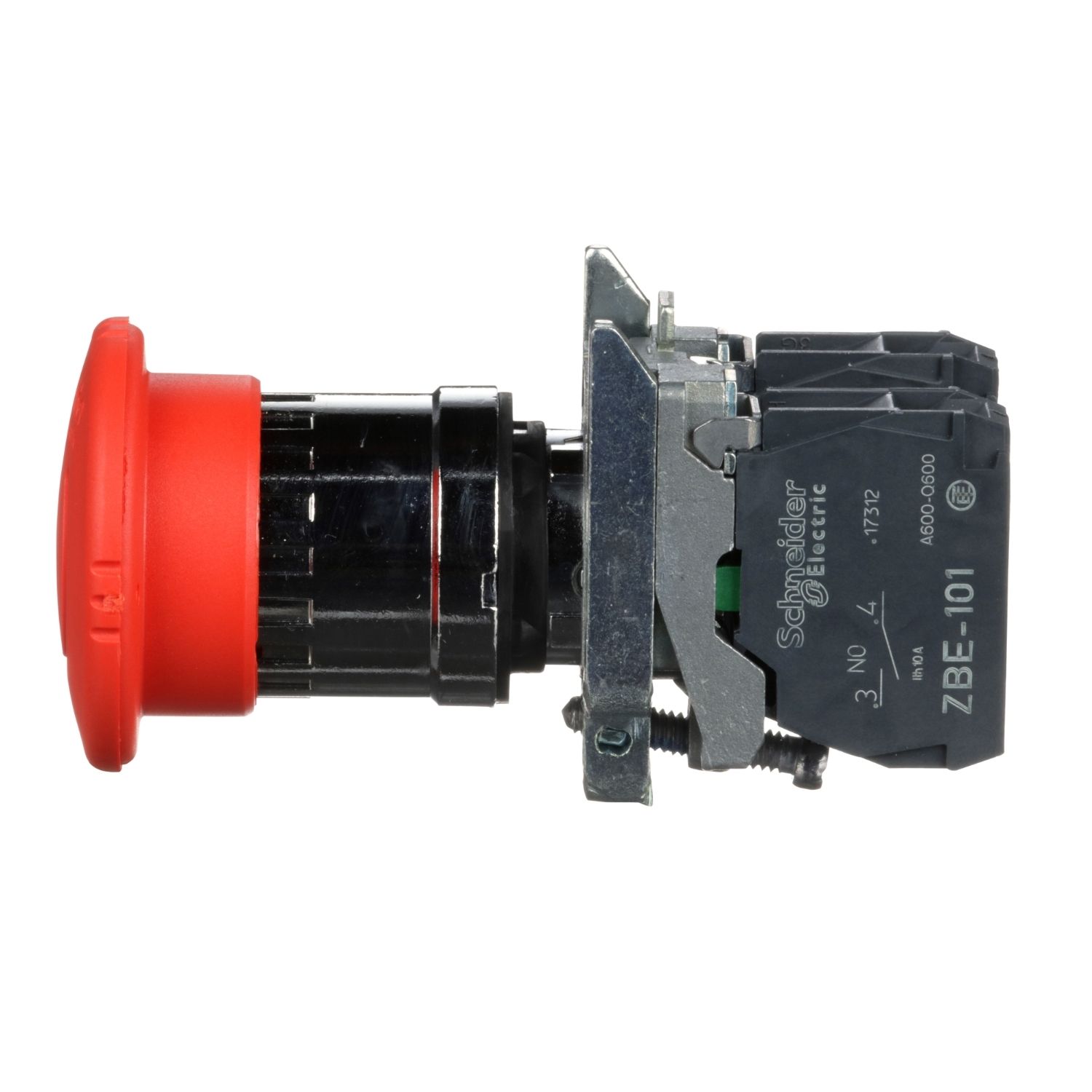 Picture of Emergency stop switching off, Harmony XB4, metal, red mushroom, 40mm, 22mm, trigger latching turn to release, 1NO+1NC