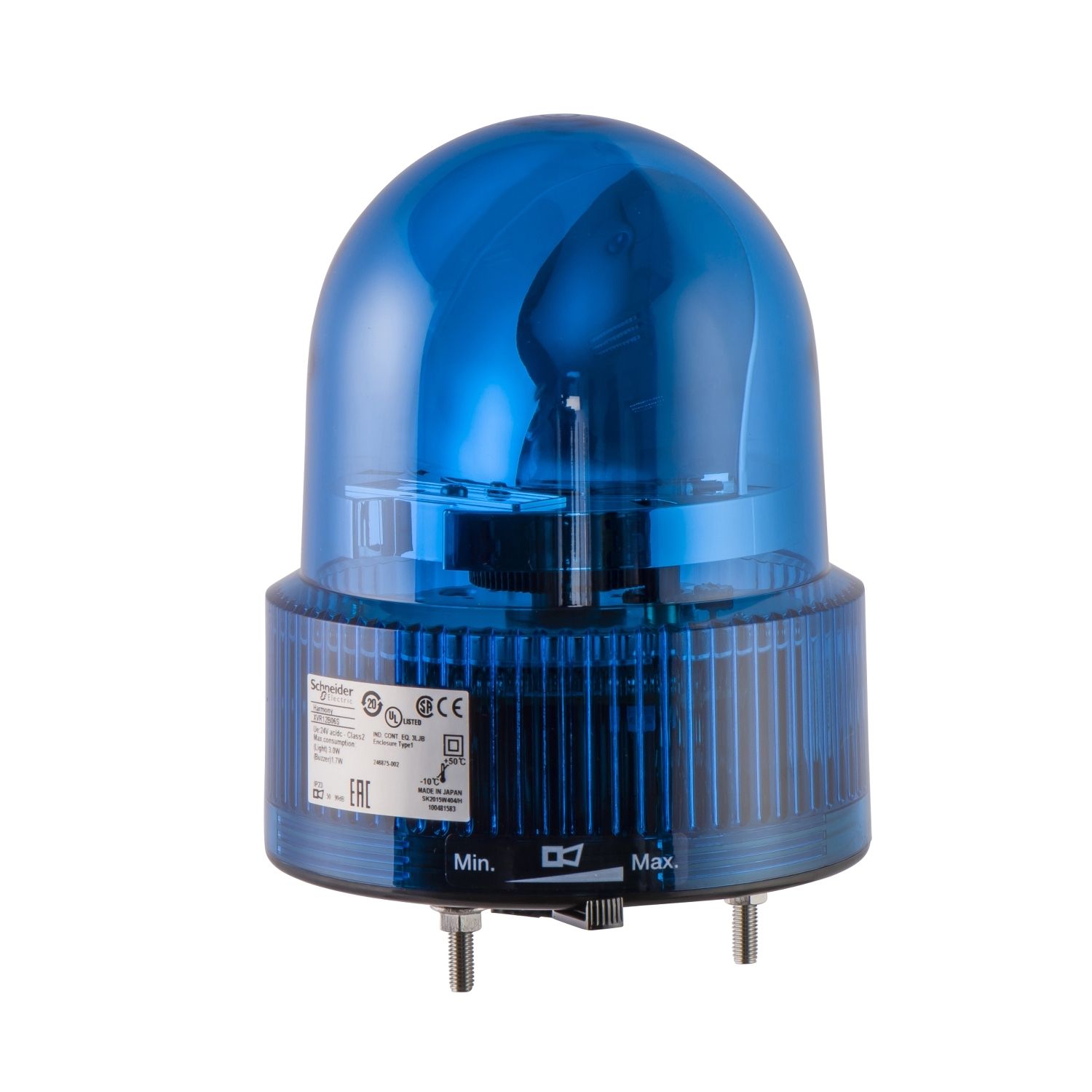 Picture of Prewired rotating mirror beacon, Harmony XVR, 120mm, blue, with buzzer 50...90 dB, 24V AC/DC