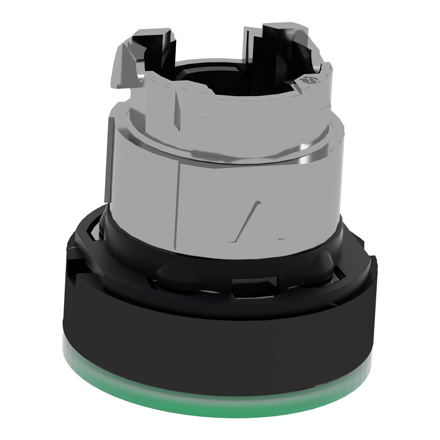 Picture of Head for illuminated push button, Harmony XB4, green flush, 22mm, universal LED, spring return, plain, unmarked