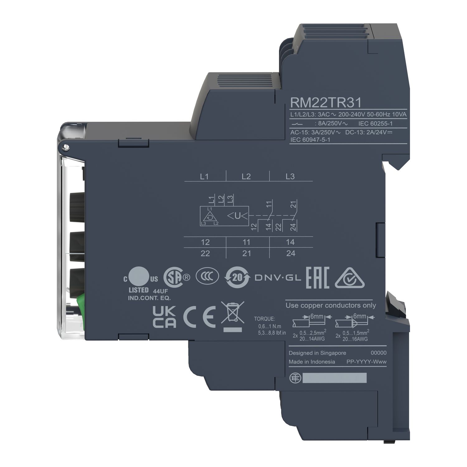 Picture of 3-phase control relay, Harmony Control Relays, 8A, 2CO, overvoltage and undervoltage detection, 200â€¦240V AC