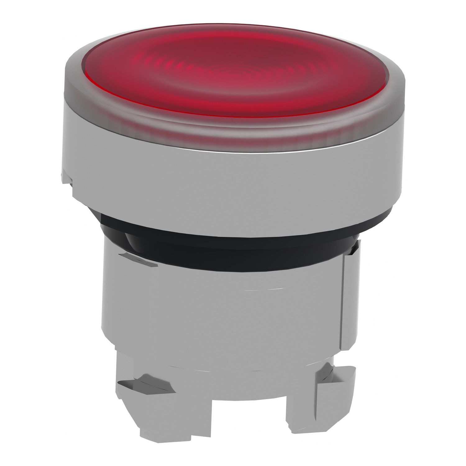 Picture of Head for illuminated push button, Harmony XB4, metal, red flush, 22mm, universal LED, spring return, grooved lens