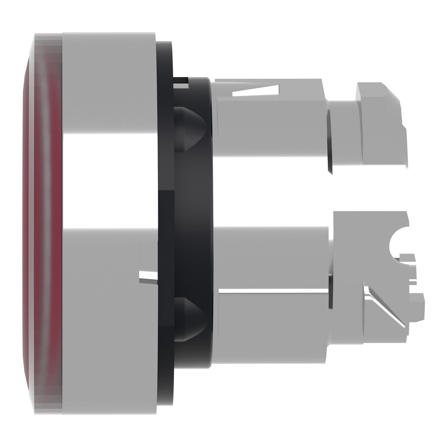 Picture of Head for illuminated push button, Harmony XB4, metal, red flush, 22mm, universal LED, spring return, grooved lens