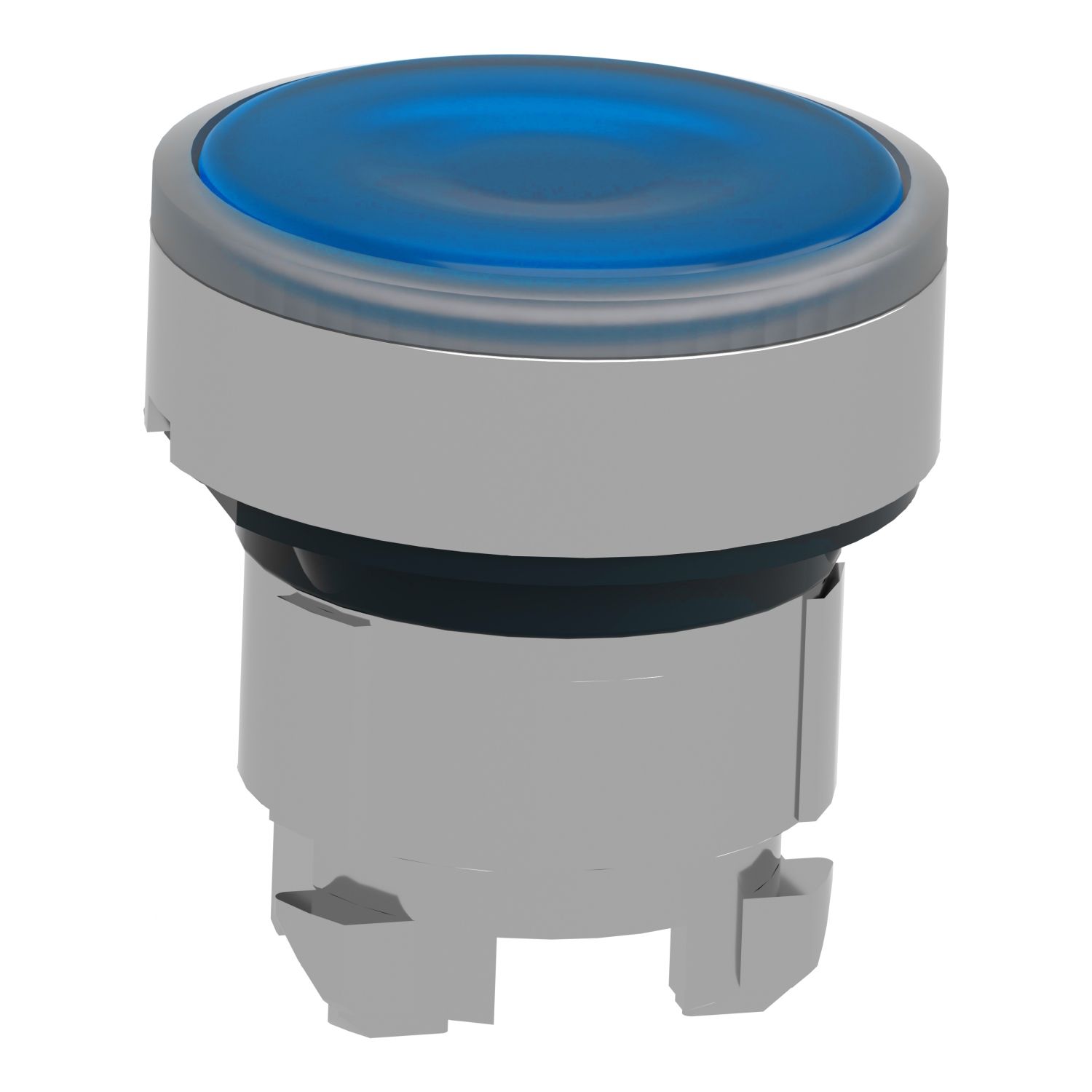 Picture of Head for illuminated push button, Harmony XB4, metal, blue flush, 22mm, universal LED, spring return, plan lens, unmarked