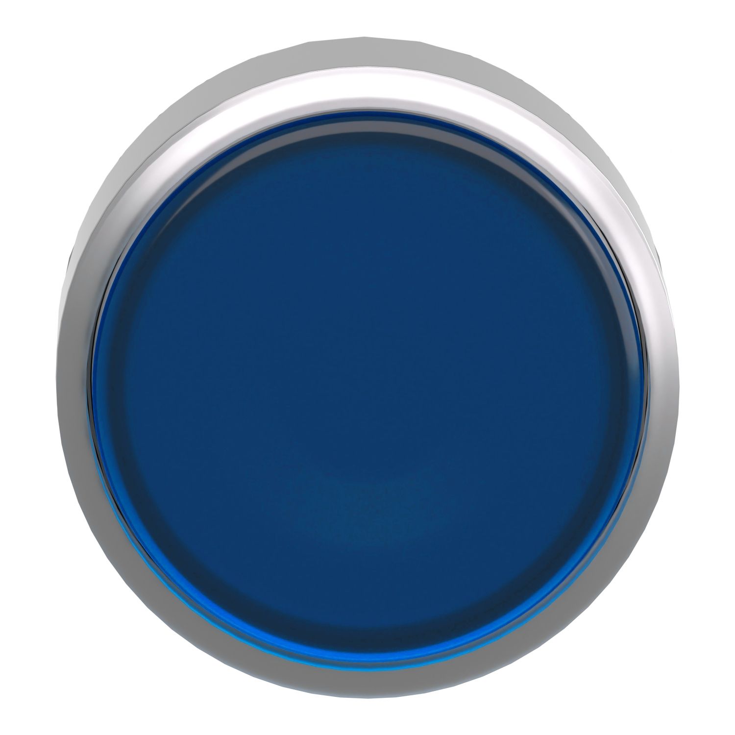 Picture of Head for illuminated push button, Harmony XB4, metal, blue flush, 22mm, universal LED, spring return, plan lens, unmarked