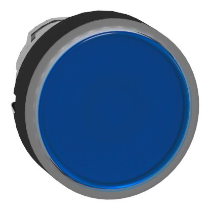 Picture of Head for illuminated push button, Harmony XB4, blue flush, 22mm, universal LED, spring return, plain, unmarked