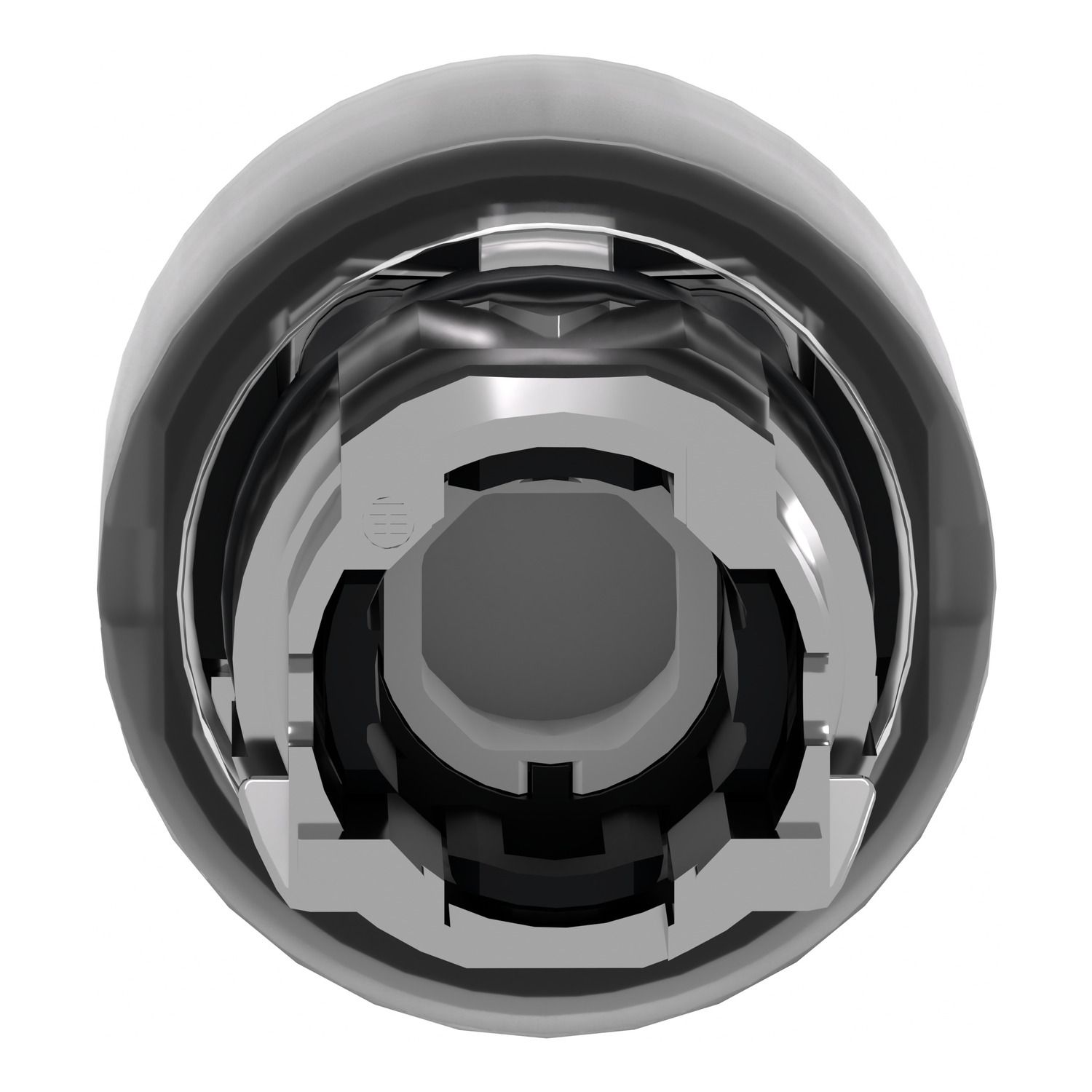 Picture of Head for illuminated push button, Harmony XB4, metal, white flush, 22mm, universal LED, spring return, clear boot