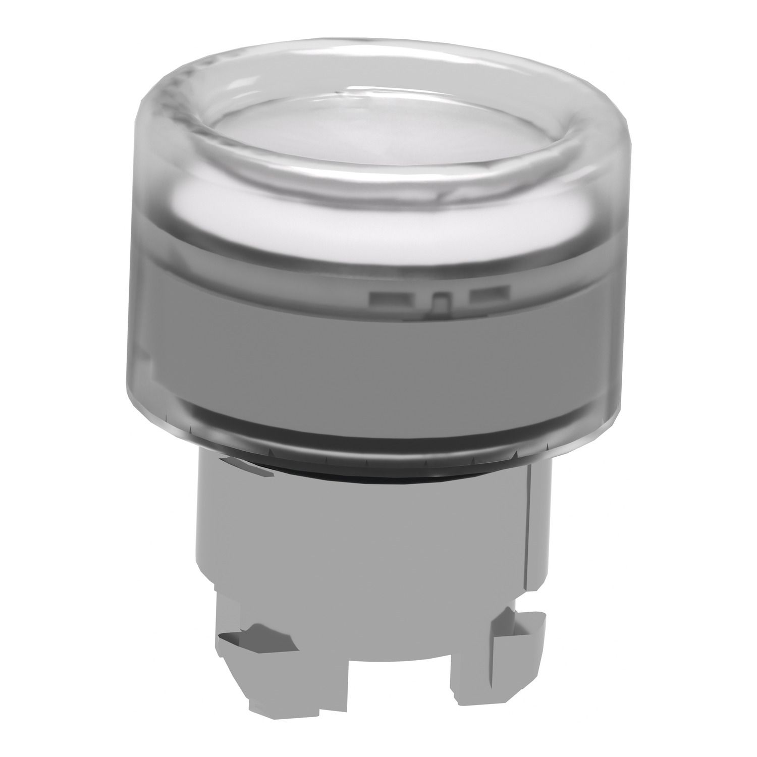 Picture of Head for illuminated push button, Harmony XB4, metal, white flush, 22mm, universal LED, spring return, clear boot