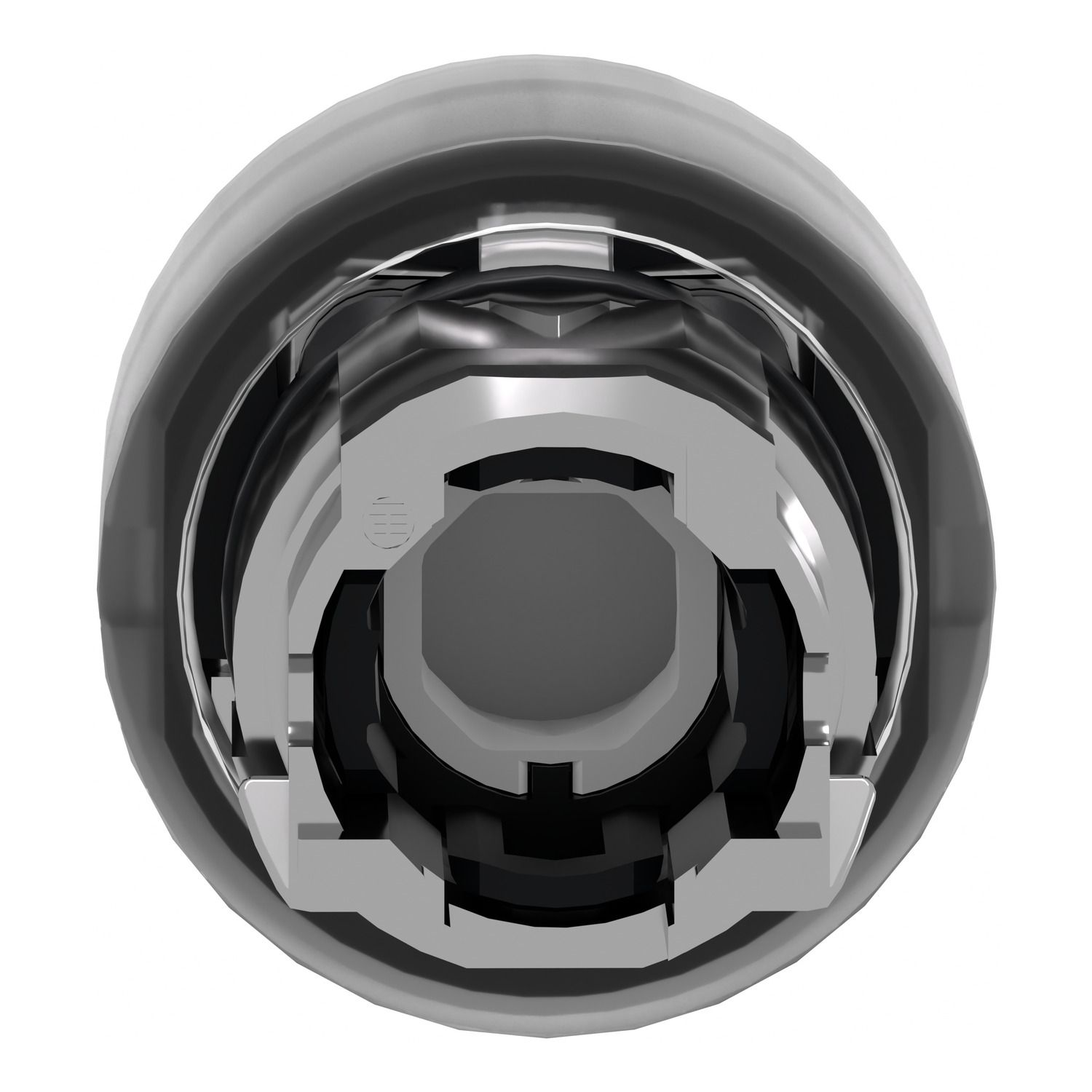 Picture of Head for illuminated push button, Harmony XB4, metal, green flush, 22mm, universal LED, spring return, clear boot