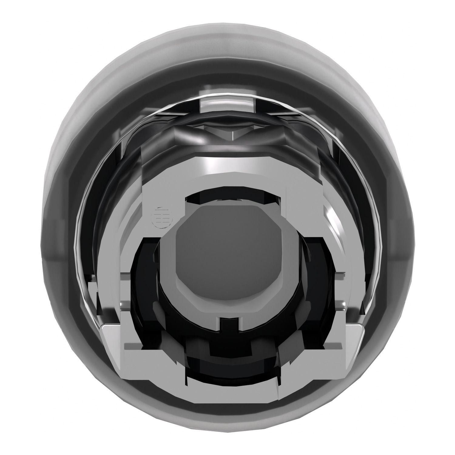 Picture of Head for illuminated push button, Harmony XB4, metal, orange flush, 22mm, universal LED, spring return, clear boot