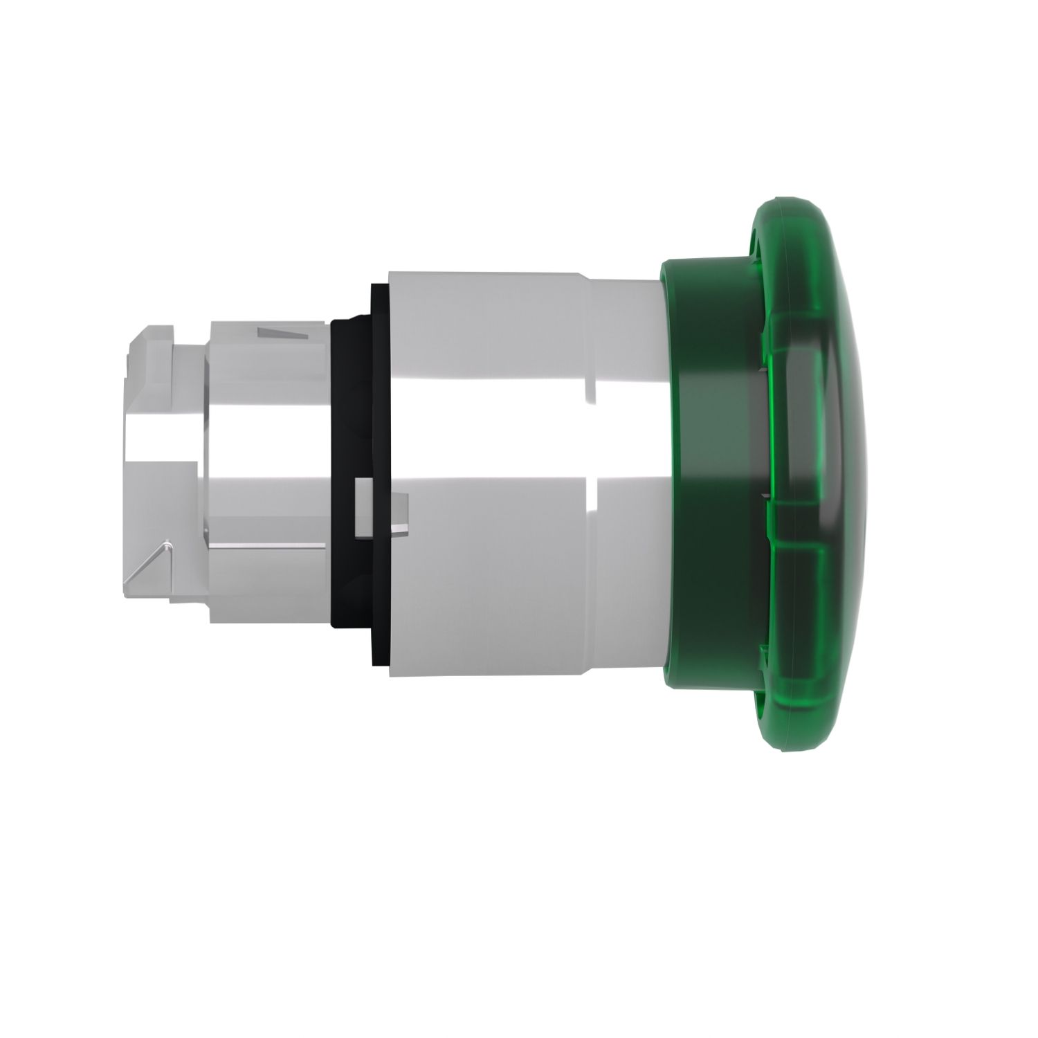 Picture of Head for illuminated push button, Harmony XB4, green mushroom 40mm, 22mm, latching, push pull to release, universal LED, unmarked