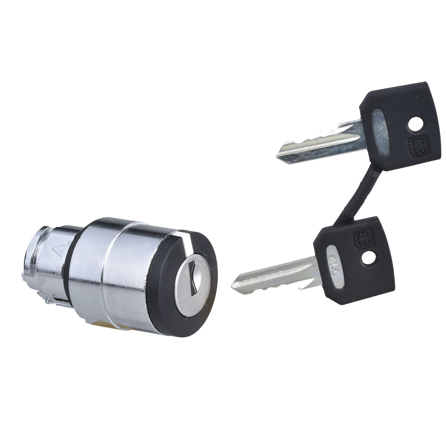 Picture of Head for key selector switch, Harmony XB4, black key, 22mm, 3 positions, right key withdrawal, spring return, key 455