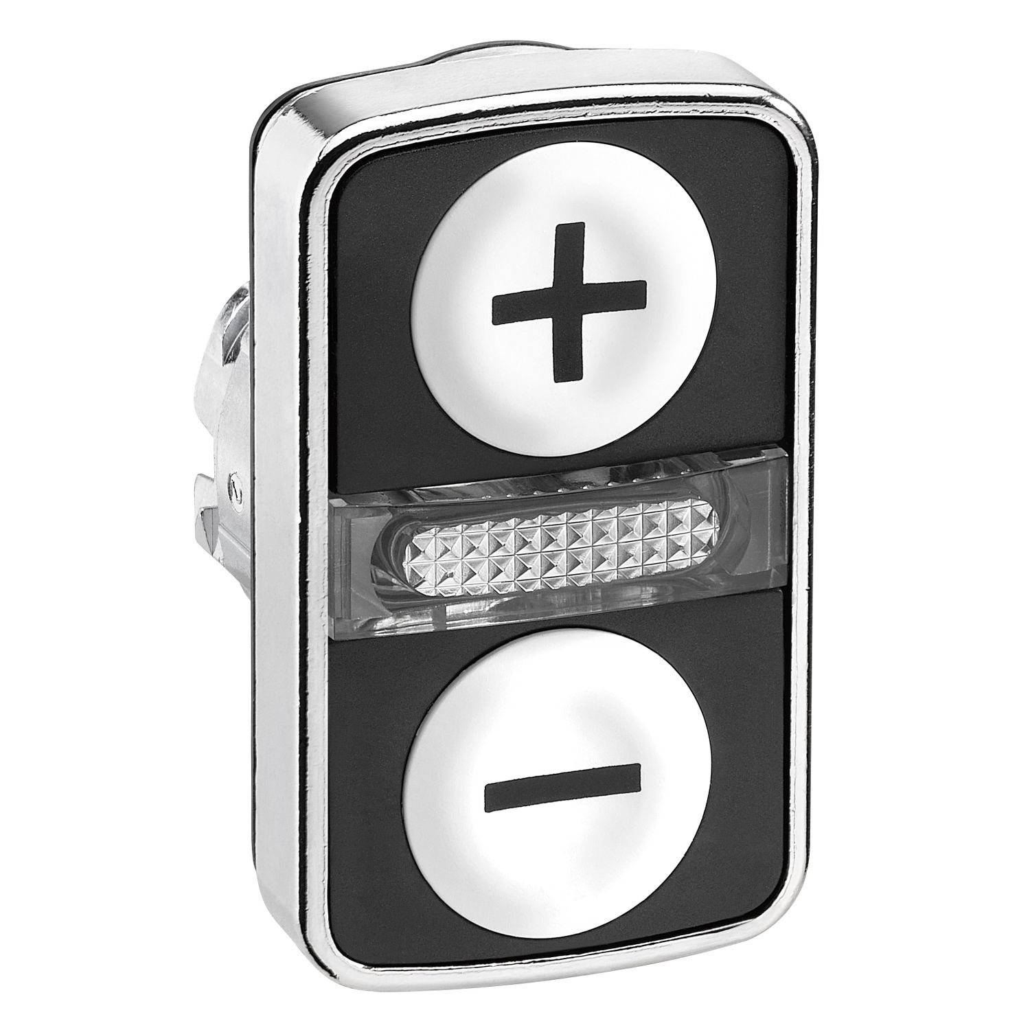 Picture of head for illuminated double headed push button, Harmony XB4, 2 white flush pushbuttons, 22mm, with marking