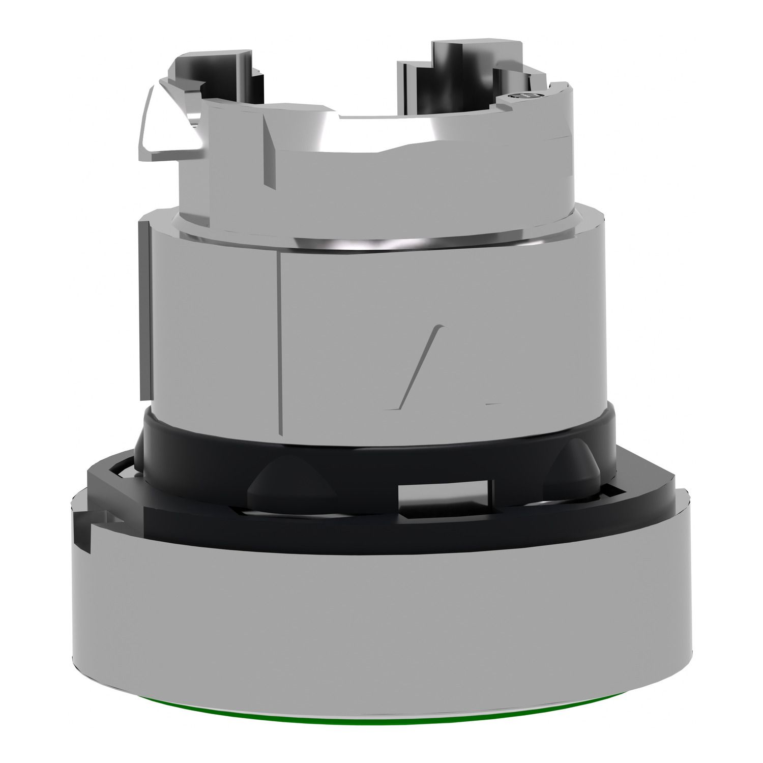 Picture of Push button head, Harmony XB4, metal, flush, green, 22mm, spring return, marked I