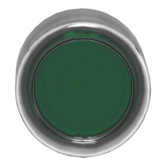Picture of Head for illuminated push button, Harmony XB4, metal, green flush, 22mm, universal LED, spring return, clear boot