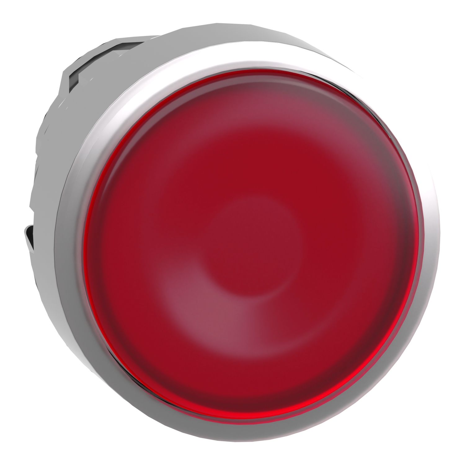 Picture of Head for illuminated push button, Harmony XB4, metal, red flush, 22mm, universal LED, spring return, for insertion legend