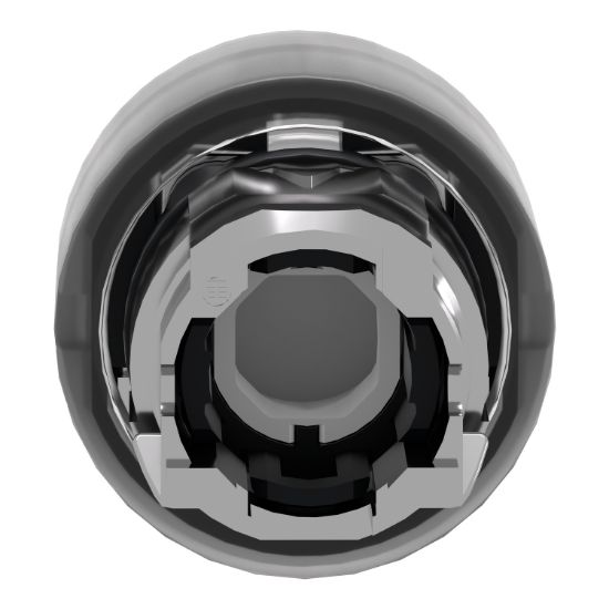 Picture of Head for illuminated push button, Harmony XB4, metal, red flush, 22mm, universal LED, spring return, clear boot, unmarked