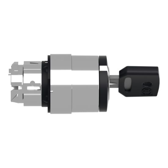 Picture of Key switch selector head, Harmony XB4, metal, black, 22mm, key 455, 3 positions, spring return from right to center, key withdrawal left and center