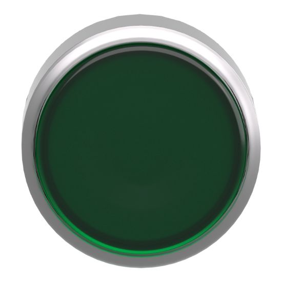 Picture of Head for illuminated push button, Harmony XB4, metal, green flush, 22mm, universal LED, for insertion legend