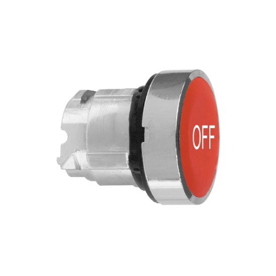 Picture of Red flush pushbutton head, Harmony XB4, Ø22 spring return "OFF"