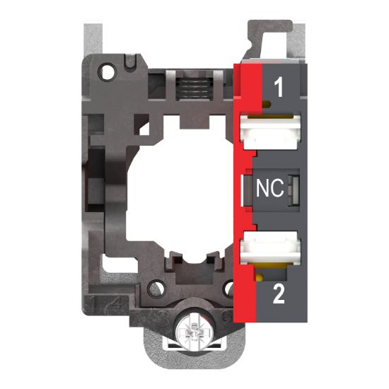 Picture of Complete body contact assembly, Harmony XB4, single contact, with fixing collar, metal, 1 NC, compact push in terminals