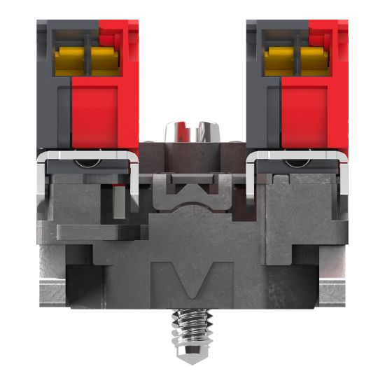 Picture of Complete body contact assembly, Harmony XB4, single contact, with fixing collar, metal, 2 NC, compact push in terminals