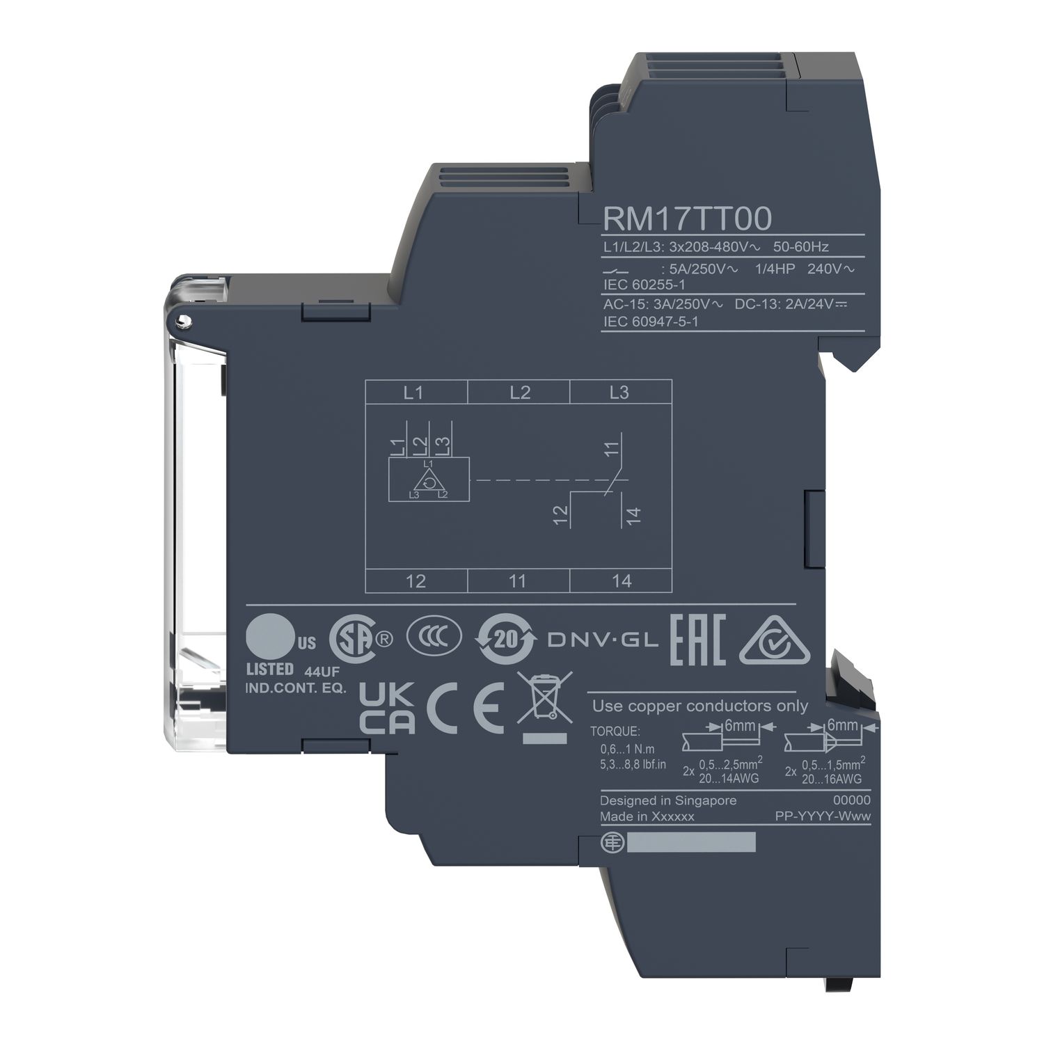 Picture of Modular multifunction 3-phase supply Control Relay, Harmony Control Relays, 5 A, 1 CO, 208...480 V AC