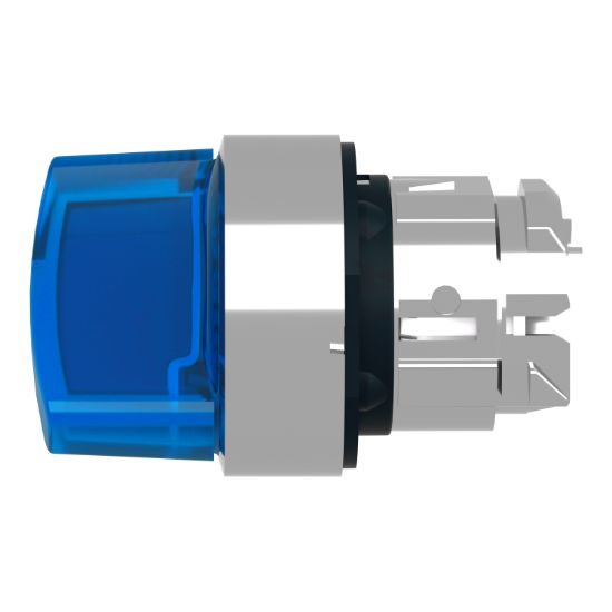 Picture of Head for illuminated selector switch, Harmony XB4, chromium metal, blue handle, 22mm, universal LED, 2 positions,