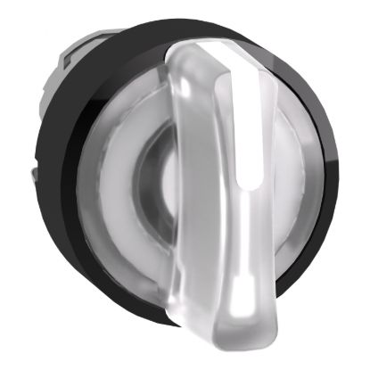 Picture of Head for illuminated selector switch, Harmony XB4, black metal, white handle, 22mm, universal LED, 3 positions, to center