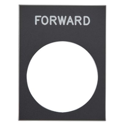 Picture of Marked legend, Harmony XAC, nameplate, 30 x 40mm, plastic, black, 22mm push button, white marked FORWARD