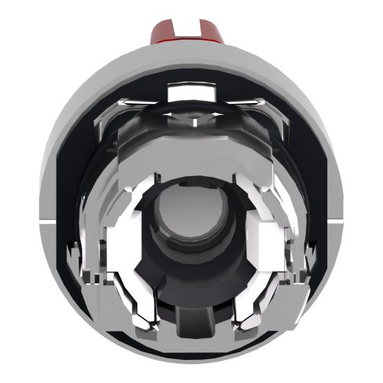 Picture of Head for illuminated selector switch, Harmony XB4, chromium metal, red handle, 22mm, universal LED, 3 positions,