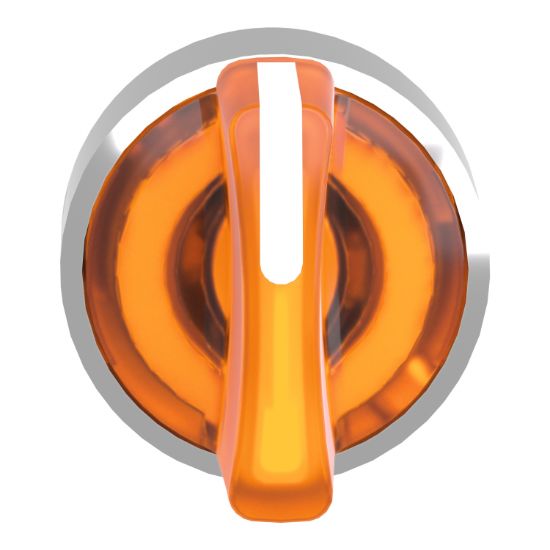 Picture of Head for illuminated selector switch, Harmony XB4, chromium metal, orange handle, 22mm, universal LED, 3 positions,