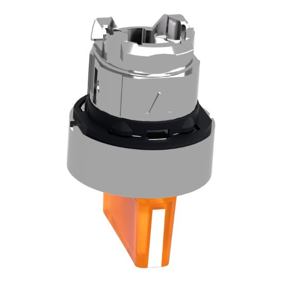 Picture of Head for illuminated selector switch, Harmony XB4, chromium metal, orange handle, 22mm, universal LED, 3 positions,