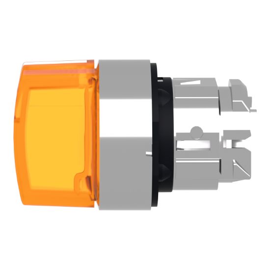 Picture of Head for illuminated selector switch, Harmony XB4, metal, orange handle, 22mm, universal LED, 3 positions, left to center