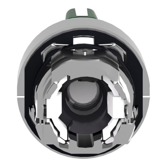 Picture of Head for illuminated selector switch, Harmony XB4, chromium metal, green handle, 22mm, universal LED, 3 positions, right to center