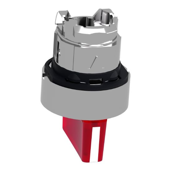 Picture of Head for illuminated selector switch, Harmony XB4, metal, red handle, 22mm, universal LED, 3 positions, right to center