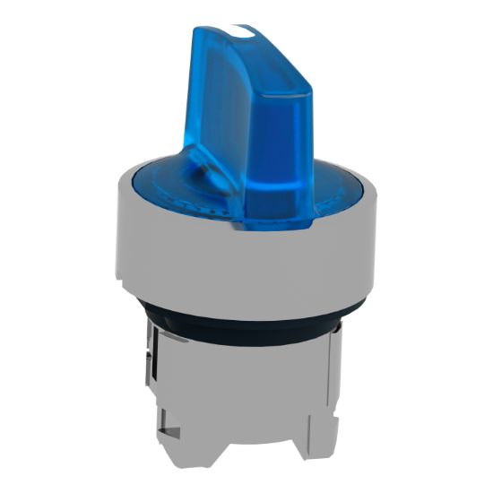Picture of Head for illuminated selector switch, Harmony XB4, metal, blue handle, 22mm, universal LED, 3 positions, right to center