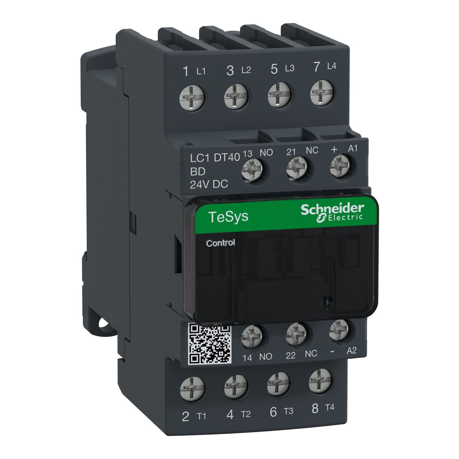 Picture of Contactor, TeSys D, TeSys Deca, 4P(4 NO), AC-1, 0 to 440V, 40A, 24VDC standard coil