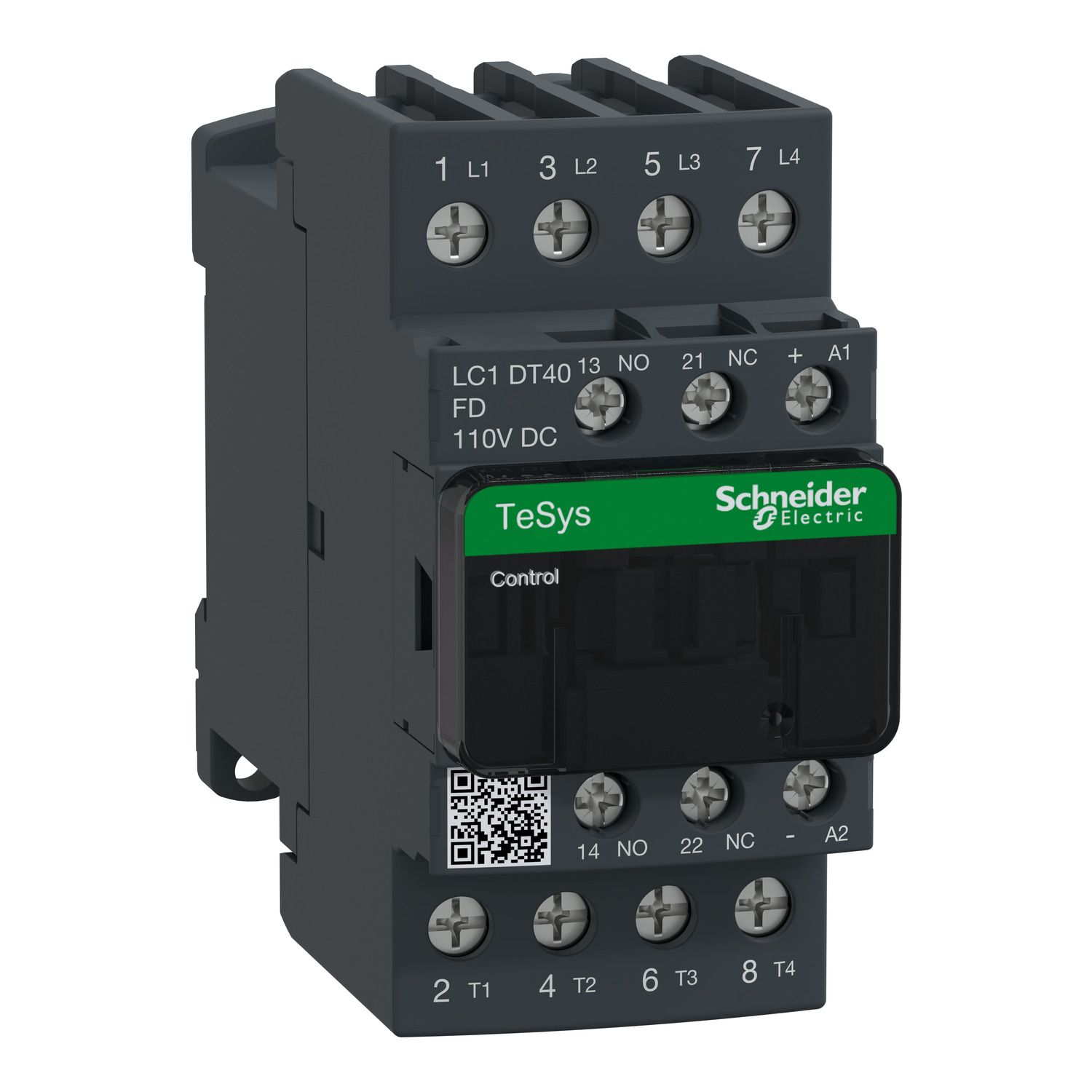 Picture of Contactor, TeSys D, TeSys Deca, 4P(4 NO), AC-1, 0 to 440V, 40A, 110VDC standard coil