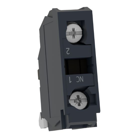 Picture of Single contact block, Harmony XB4, silver alloy, gold flashed, screw clamp terminal, dusty environment, 1NC