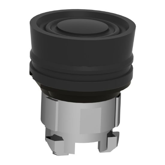 Picture of Push button head, Harmony XB4, metal, flush, black, 22mm, spring return, coloured boot, unmarked
